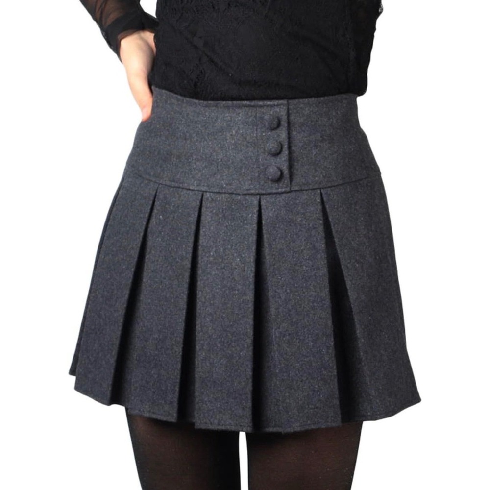 NEW Chouyatou Womens Gray Wool Blend Pleated Mini Skirt High Waist A-Line Size S